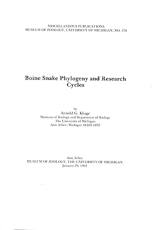 Seller image for Boine Snake Phylogeny and Research Cycles. for sale by Frank's Duplicate Books