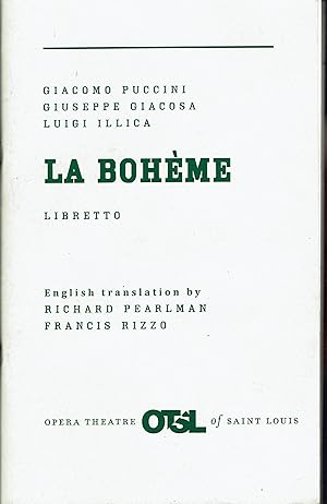 Bild des Verkufers fr La Boheme Libretto, English Translation zum Verkauf von fourleafclover books