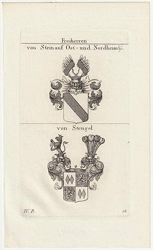 Freiherren von Stein auf Ost- und Nordheim / von Stengel. Original-Kupferstich mit 2 Wappen.