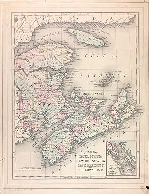 Seller image for County Map of Nova Scotia New Brunswick Cape Breton Id. and Pr. Edward's Id. [with inset] City and Harbor of Halifax [verso with] Map of Ontario in Counties [with inset] Manitoba, Dominion of Canada for sale by Kaaterskill Books, ABAA/ILAB