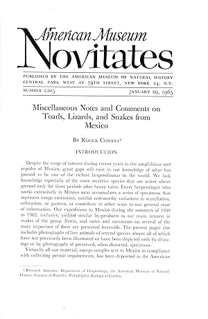 Seller image for Miscellaneous Notes and Comments on Toads, Lizards, and Snakes from Mexico for sale by Frank's Duplicate Books