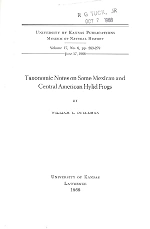 Image du vendeur pour Taxonomic notes on some Mexican and Central American Hylid frogs. mis en vente par Frank's Duplicate Books