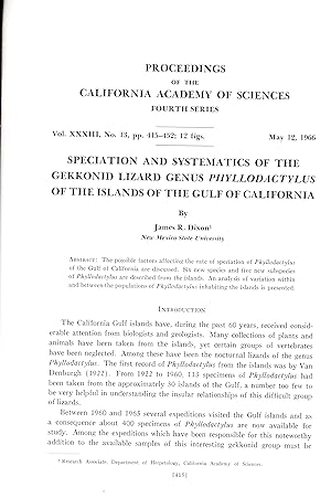 Bild des Verkufers fr Speciation and systematics of the Gekkonid lizard genus Phyllodactylus of the islands of the Gulf of California. zum Verkauf von Frank's Duplicate Books