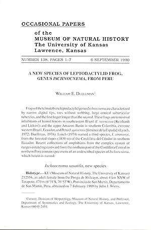 Image du vendeur pour A New Species of Leptodactylid Frog, Genus Ischnocnema, from Peru mis en vente par Frank's Duplicate Books