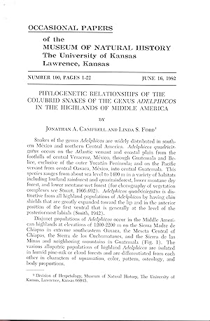 Bild des Verkufers fr Phylogenetic Relationships of the Colubrid Snakes of the Genus Adelphicos in the Highlands of Middle America. zum Verkauf von Frank's Duplicate Books