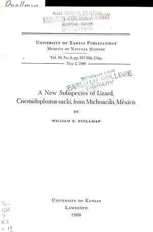 Imagen del vendedor de A new subspecies of lizard, Cnemodophorus sacki, from Michoacan, Mexico. a la venta por Frank's Duplicate Books