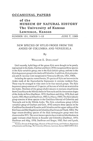 Bild des Verkufers fr New Species of Hylid Frogs from the Andes of Columbia and Venezuela. zum Verkauf von Frank's Duplicate Books