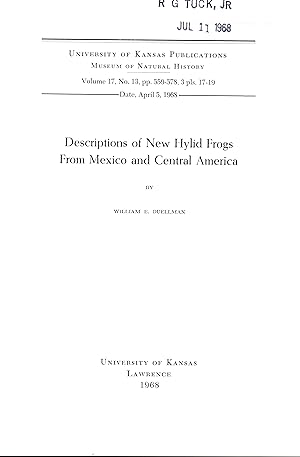 Bild des Verkufers fr Descriptions of new Hylid frogs from Mexico and Central America. zum Verkauf von Frank's Duplicate Books