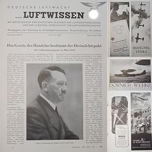 Imagen del vendedor de Deutsche Luftwacht Ausgabe Luftwissen. Mit Mitteilungen der Deutschen Akademie fr Luftfahrtforschung und der Lilienthal-Gesellschaft fr Luftfahrtforschung. Herausgegeben unter Mitwirkung des Reichsluftfahrtministerium Band 9 Nr. 4 April 1942 * 30 Jahre D e u t s c h e V e r s u c h s a n s t a l t f  r L u f t f a h r t a la venta por Galerie fr gegenstndliche Kunst