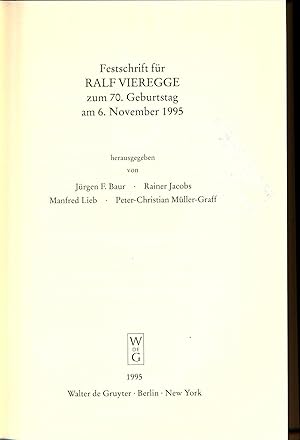Immagine del venditore per Festschrift fr Ralf Vieregge zum 70. Geburtstag am 6. November 1995 venduto da avelibro OHG