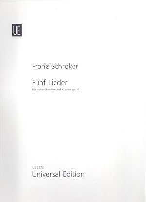 Seller image for 5 Lieder fr hohe Stimme und Klavier op. 4 (komponiert vor 1899) UE 3872 for sale by Die Wortfreunde - Antiquariat Wirthwein Matthias Wirthwein