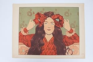 L'Estampe Moderne. Jeune fille aux coquelicots. Lithographie Originale