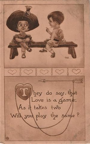 Seller image for large hat postcard: They Do Say That Love is a Game; As It Takes Two Will You Play the Same? for sale by Mobyville