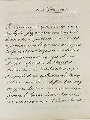 Imagen del vendedor de Letter to l'Abb Alari 23 Juin 1723 a la venta por Long Brothers Fine & Rare Books, ABAA