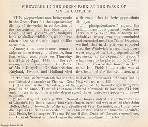 Seller image for Fireworks in the Green Park at the Peace of Aix la Chapelle. An original essay from The Gentleman's Magazine, 1856. No author is given for this article. for sale by Cosmo Books