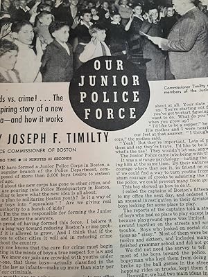 Seller image for Article: Our Junior Police Force "Kids Vs. Crime! .the Inspiring Story of a New Idea--And How it Works" for sale by Hammonds Antiques & Books