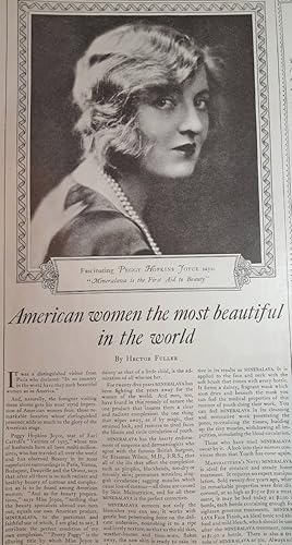 Imagen del vendedor de Advertisement for Mineralava - American Women the Most Beautiful in the World. Fascinating Peggy Hopkins Joyce Says: "Mineralava is the First Aid to Beauty" a la venta por Hammonds Antiques & Books