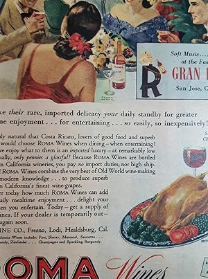 Seller image for Advertisement for Roma Wines "The Food is Costa Rican .the Wnd is Roma!" for sale by Hammonds Antiques & Books