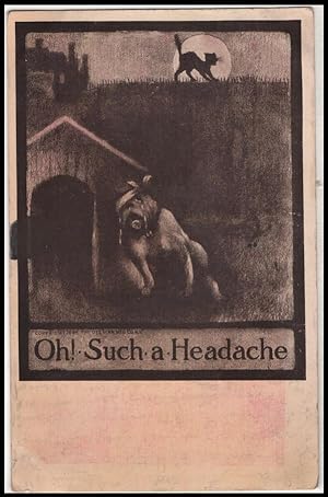 Bild des Verkufers fr weeping bulldog postcard: Oh! Such a headache! zum Verkauf von Mobyville
