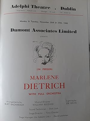 Marlene Dietrich: Dublin Concert Programme 28th November 1966