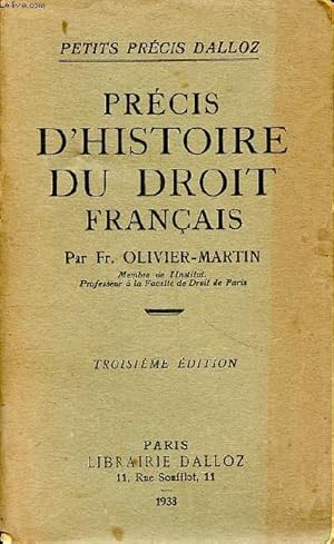 Imagen del vendedor de Prcis d'histoire du droit franais troisime dition a la venta por Le-Livre