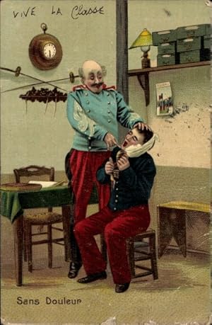 Ansichtskarte / Postkarte Sans Douleur, Junger Mann mit Zahnschmerzen, Soldat in Uniform, Zahnent...