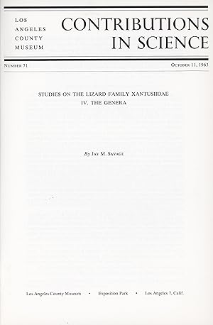 Imagen del vendedor de Studies on the Lizard Family Xantusiidae IV. The Genera a la venta por Frank's Duplicate Books