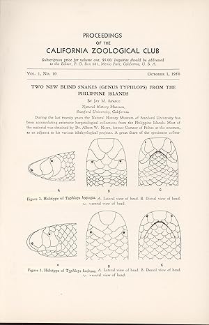 Immagine del venditore per Two New Blind snakes (genus Typhlops) from the Philippine Islands. venduto da Frank's Duplicate Books