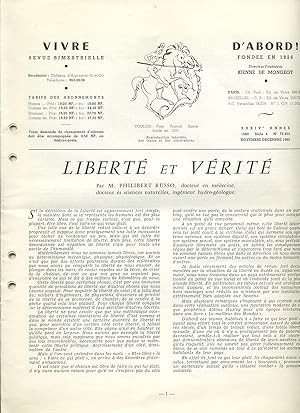 Revue "Vivre d'abord !" n°72, novembre-décembre 1960