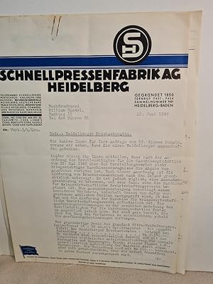 Briefwechsel zwischen der Schnellpressenfabrik AG Heidelberg und der Buchdruckerei William Hintel...