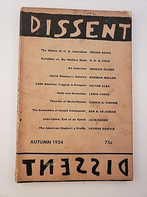 Bild des Verkufers fr Dissent A Quarterly of Socialist Opinion Volume 1 Number 4 Autumn 1954 zum Verkauf von WellRead Books A.B.A.A.