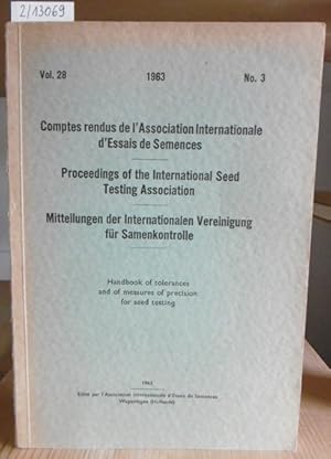 Bild des Verkufers fr Handbook of tolerances and of measures of precision for seed testing. zum Verkauf von Versandantiquariat Trffelschwein