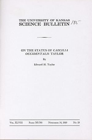 Seller image for On the status of Caecilia occidentalis Taylor. for sale by Frank's Duplicate Books
