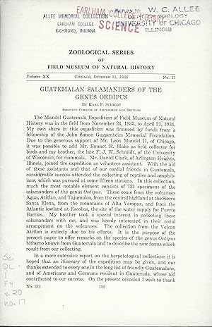 Immagine del venditore per Guatemalan Salamanders of the Genus Oedipus. venduto da Frank's Duplicate Books