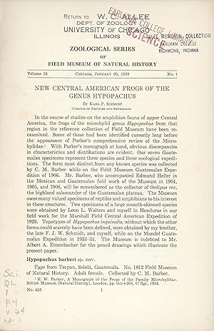Immagine del venditore per New Central American Frogs of the Genus Hypopachus. venduto da Frank's Duplicate Books