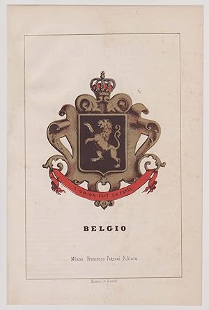 Stemma BELGIO Belgique Araldica Cromolitografia PAGNONI Milano 1857