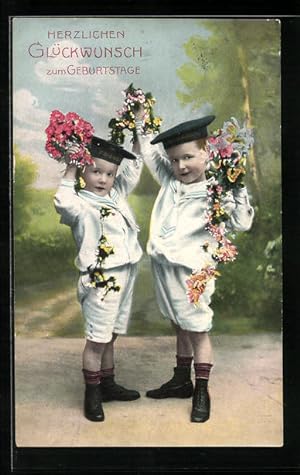 Bild des Verkufers fr Ansichtskarte Jungen in Matrosenanzug wnschen alles Gute zum Geburtstag zum Verkauf von Bartko-Reher