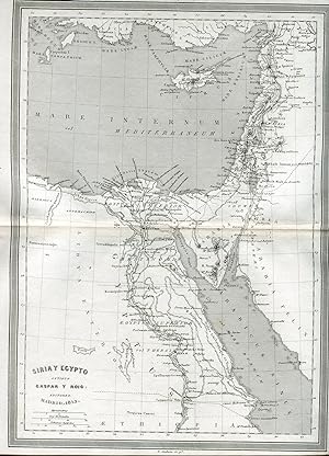 Mapa de Siria y Egipto grabado por Alabern, publicado en 1853 por Gaspar y Rpig