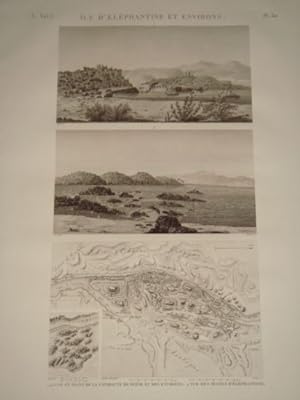 DESCRIPTION DE L'EGYPTE. Ile d'Eléphantine et environs. Vue et plans de la cataracte de Syène et ...