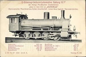 Ansichtskarte / Postkarte Deutsche Eisenbahn, D Güterzug Verbund Lokomotive G 7, Hanomag, Dampflo...