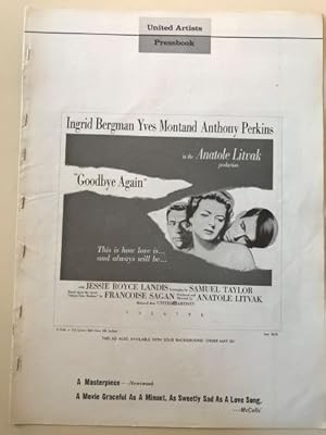 Bild des Verkufers fr Goodbye Again Pressbook 1961 Ingrid Bergman, Yves Montand, Anthony Perkins zum Verkauf von AcornBooksNH