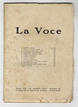 VOCE (LA). Diretta da G. De Robertis. Anno VII: 1914/1915. Fascicoli: 1, 3, 4, 5, 6, 7, 8, 9, 11,...