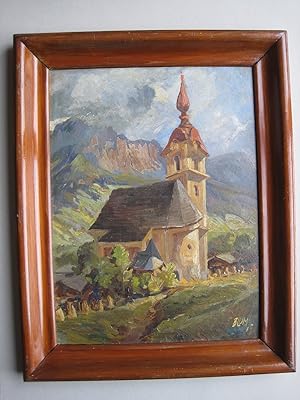 Bild des Verkufers fr Bergkirche" l auf Platte, rechts unten signiert, gerahmt zum Verkauf von Antiquariat Schleifer