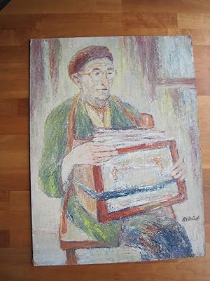 Immagine del venditore per "Der Zeitungsverk�ufer" �l auf Hartfaserplate, rechts unten signiert, ungerahmt. venduto da Antiquariat Schleifer