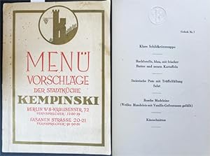 Menü-Vorschläge der Stadtküche Kempinski. Katalog.