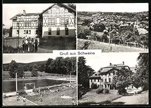 Ansichtskarte Schweina, Frobel-Kindergarten, Schwimmbad, Schloss Glücksbrunn