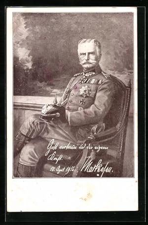 Künstler-Ansichtskarte Eberhard von Mackensen, sitzend in Uniform mit Orden und Eisernem Kreuz, H...