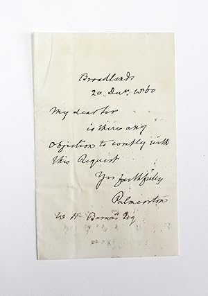 Imagen del vendedor de An Original Hand Written Letter Signed by Prime Minister Henry John Temple, 3rd Viscount Palmerston. a la venta por Lasting Words Ltd