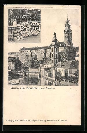 Ansichtskarte Krumau / Cesky Krumlov, Schlosspartie mit der Moldau