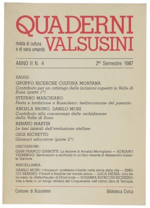 QUADERNI VALSUSINI. Anno II N. 4 - 2° semestre 1987.: